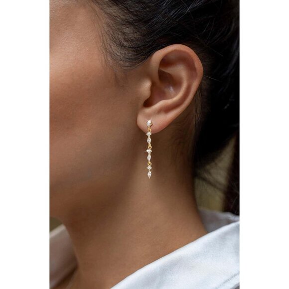 ⚡Dainty Gold Silver Dangle Earring for Women Long Hanging CZ Hypoallergenic Gift - Picture 3 of 7